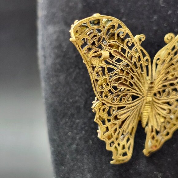 Vintage Filigree Butterfly w Jewelled Flowers & Accents - Picture 7 of 8